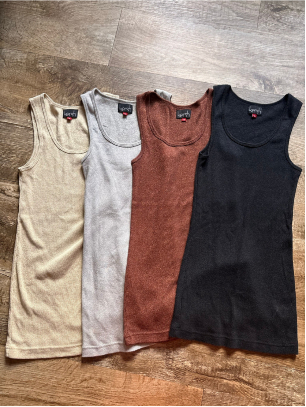 Kersh Metallic Shimmer Knit Ribbed Tanks Bundle (4) - Gold, Silver, Bronze, Blk